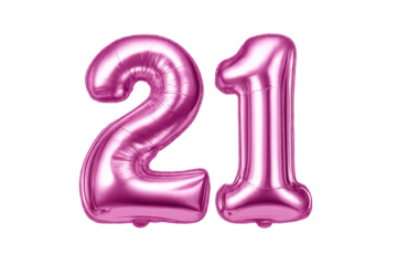 Number 21 pink balloon on transparent background for party decoration