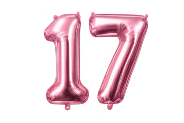 Pink Seventeen Balloons on transparent background for congratulations