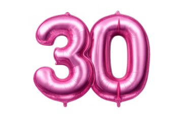 Pink Number 30 Balloons on transparent background for Celebrations