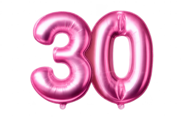Pink Number 30 Balloons on transparent background for Party Decor