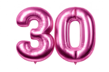 Pink Number 30 Balloons on transparent background for Celebrations
