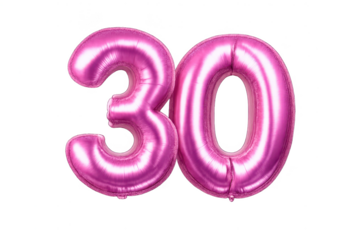 Pink Number 30 Foil Balloons on transparent background for Celebrations