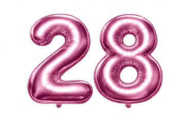 Pink Number 28 Balloon on a transparent background (Celebration Theme)