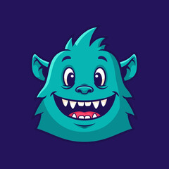 Cartoon Monster Face with Sharp Teeth.