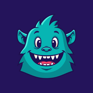 Cartoon Monster Face with Sharp Teeth.