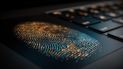 Fingerprint pattern scanning on device, representing digital security