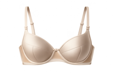 Elegant Beige Bra with Straps on transparent background. Lingerie shot
