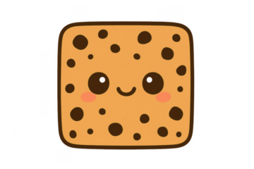 Cute kawaii square chocolate chip cookie illustration with smiling face