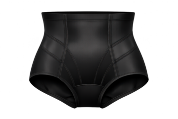 Black high-waisted shapewear briefs on transparent background close-up