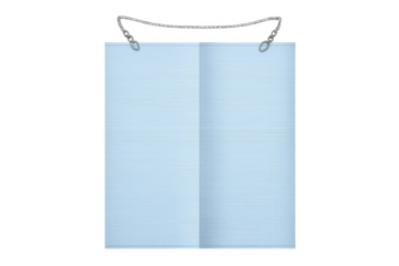 Blue textured paper attached with silver chain, transparent background