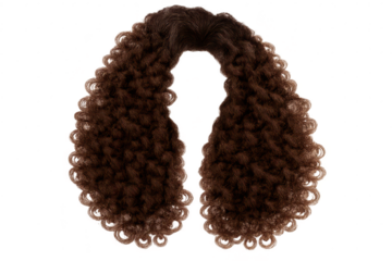 Brown curly hair wig transparent background styled beauty salon fashion