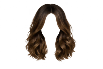 Long Brown Wavy Hair Wig with transparent background for easy editing.
