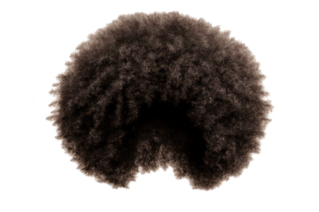 Afro wig dark brown, curly hairstyle on transparent background image.
