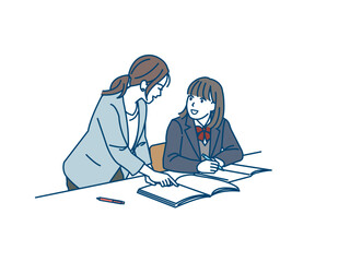 塾講師の授業を受ける女子生徒のイラスト