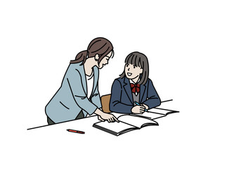 塾講師の授業を受ける女子生徒のイラスト