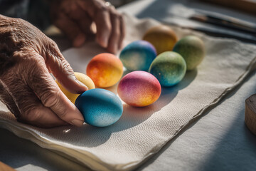 Hands Checking if Painted Easter Eggs Are Dry &mdash; Handmade Craft Process