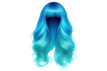 Blue Wavy Wig with Bangs, Isolated on transparent background, fashion