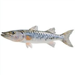Fototapeta premium Barracuda Fish Side View Isolated on White Background with Detailed Illustration Showing Powerful Marine Predator Anatomy