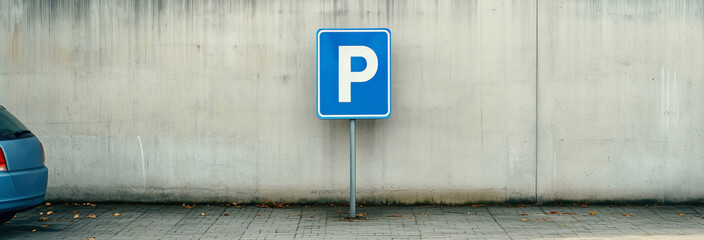 Parking Lot Entrance with Blue 'P' Sign