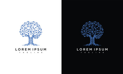 Tree Logo Design Template on White and Black Backgrounds