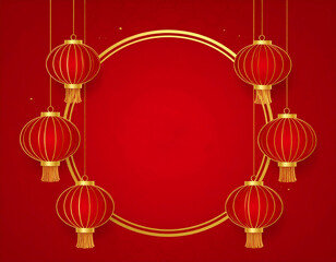 Chinese Lanterns Hanging from Golden Circle.