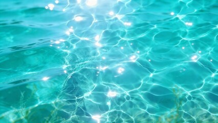 Fototapeta premium Turquoise water with sunlight glare and waves. Water surface, purity, and summer shining