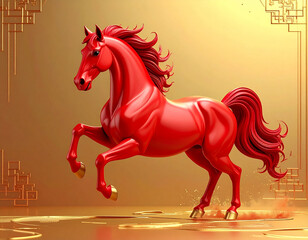 Red Horse Running in Golden Background.