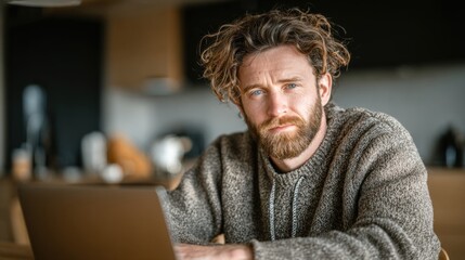 Freelancer works on laptop in modern workspace during daylight hours
