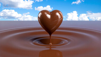 チョコレートの海から出てきたハートのチョコレート