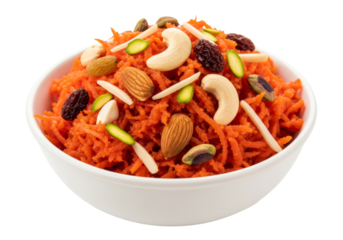 gajar halwa carrot dessert with nuts in white bowl
