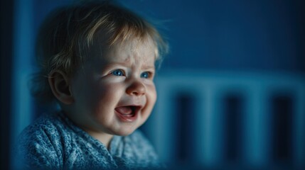 Motherhood and a child's expression in dim light during night time