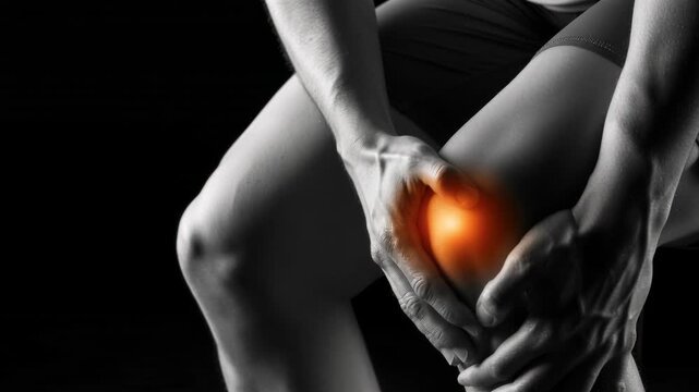 Person Gripping Painful Knee with Hands in Studio