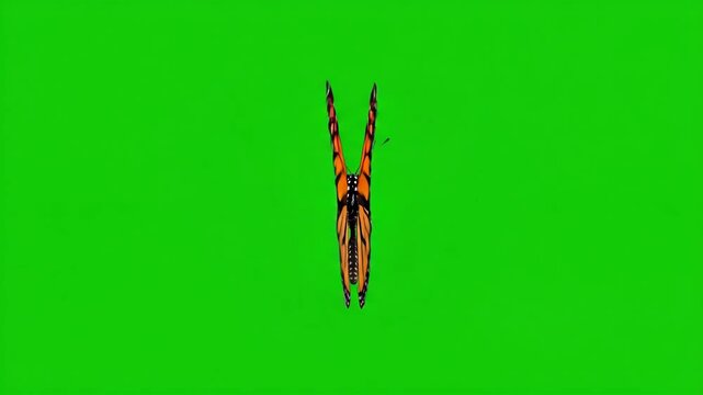 Monarch butterfly on a vibrant green screen background, ready for compositing, Monarch butterfly with wings spread open in front of a solid green backdrop