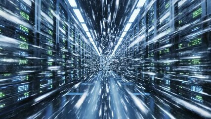 Futuristic data center with glowing optical fiber cables and server racks illustrating highspeed data transfer advanced computing artificial intelligence and global network connectivity symbolizing m. - Powered by Adobe