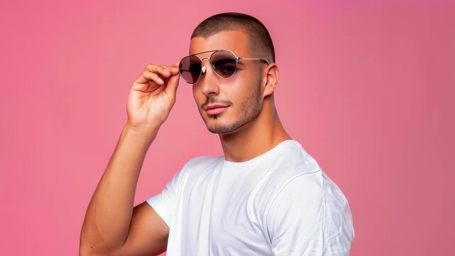 Stylish Man with Sunglasses: A confident man dons stylish sunglasses, exuding an air of sophistication and modern fashion, showcasing contemporary style and charisma.
