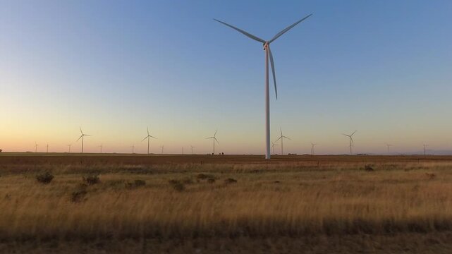 Windmills generating electrical energy. Horizontal scanning from a mobile 4K 24fps