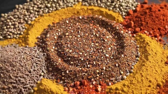 Cinematic Colorful Garam Masala Spice Arrangement for Indian Food