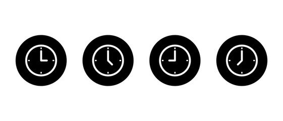 Outline clock icon set in black circle. Time, schedule, and deadline symbol