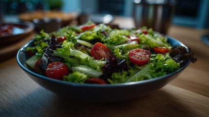 Fresh salad with cherry tomatoes and cucumber in a bowl