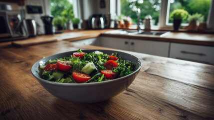 Fresh salad with tomatoes and cucumber in a bowl