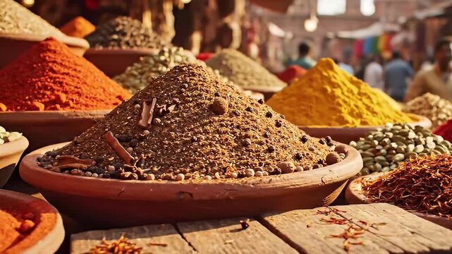 Cinematic Garam Masala Spice Mixture Displayed at Indian Market