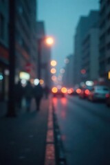 Soft focus streetlights in a hazy urban setting, streetlights, low light, defocused
