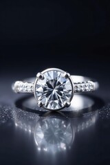 Solitaire diamond ring; white gold, elegant, round brilliant, sparkle, engagement, jewelry, luxury, bridal, elegant, jewelry