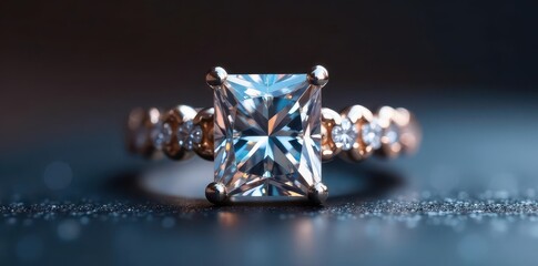 Stunning princess-cut diamond engagement ring, intricate setting, engagement ring, elegance