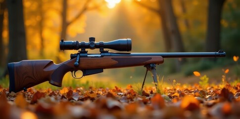 Stunning subject with hunting rifle, autumnal backdrop, action, harvest