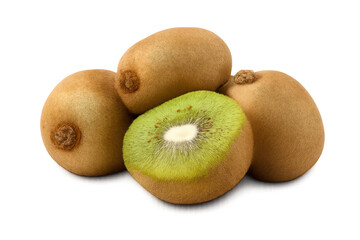 Fototapeta premium Kiwi fruit whole and sliced, showcasing fresh green flesh and healthy vitamins on transparent background