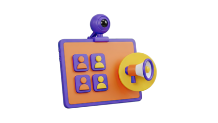 3D Icon: Video Call with Megaphone and User Icons