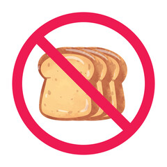 Forbidden bread sign, no bread sign, no bread consumption symbol, do not eat bread symbol, vector illustration
