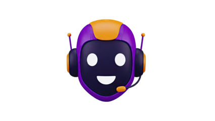 3D Rendered Purple and Orange Robot Head with Headset