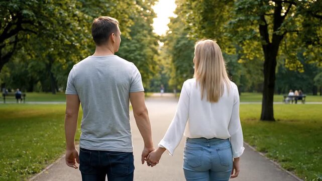 Couple Walking Side by Side Outdoors, Calm Togetherness Moment